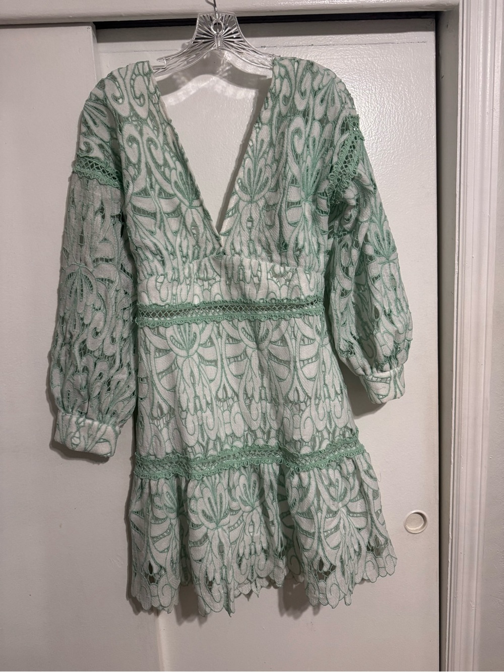 Delicate Mint Green Lace V-Neck Mini Dress